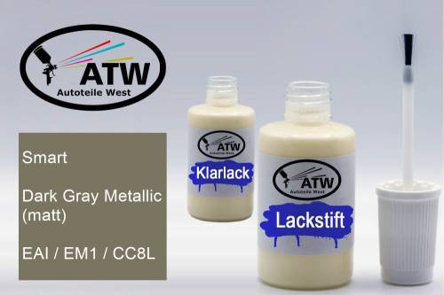 Smart, Dark Gray Metallic (matt), EAI / EM1 / CC8L: 20ml Lackstift + 20ml Klarlack - Set, von ATW Autoteile West.